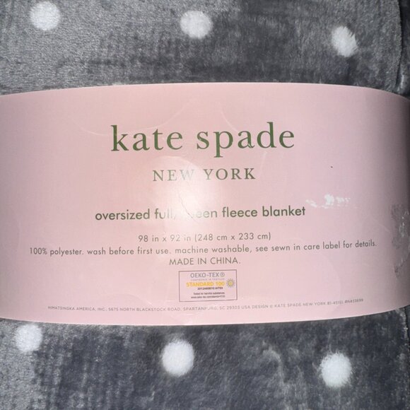 Kate Spade FULL QUEEN Gray White Polka Dot Fleece Throw Blanket Grey 98x92 Dots - Picture 5 of 5